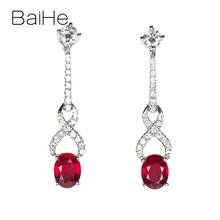 BAIHE Genuine Solid 14K White Gold Natural Ruby Earrings Diamond Fine Jewelry Making Engagement Wedding Stud Earrings Girl Gift 2024 - buy cheap