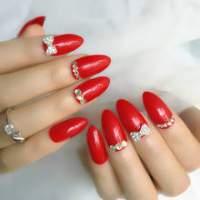 Fashion Red DIY Custom Rhinestone Long Stiletto Artificial Fake Nails Send Sticker Cover 24 Pcs of Press on Nails False Nail Tip 2024 - buy cheap