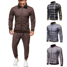 2020 Gentlemen Tracksuit Men Fashion Sporting Suit Men Sets Brand Plaid Zipper Sweatshirt+Sweatpants Mens Clothing 2 Pieces Sets 2024 - buy cheap