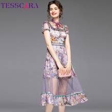TESSCARA Women Summer Elegant Mesh Dress Festa High Quality Long Wedding Party Robe Femme Vintage Designer Jacquard Vestidos 2024 - buy cheap