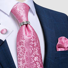 Conjunto de gravata formal masculina, moda casamento, negócios, 100%, seda, rosa, floral, com bolso, abotoaduras, dibangu 2024 - compre barato