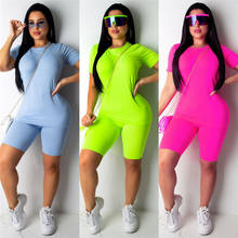 New Women Sports Suit Neon Color Top+Short Pants Workout Clothes Tracksuit Fashion Summer Outfit Ladies Casual 2 Piece Sets 2024 - buy cheap