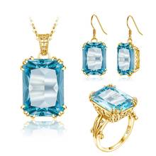 Szjinao Silver jewellery Set For Women Real 925 Sterling Silver Sky Blue Aquamarine Pendant Earrings Ring Set Punk Fine Jewelry 2024 - buy cheap