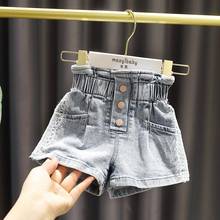 Calção jeans de cintura alta para meninas, short de verão para crianças 2024 - compre barato