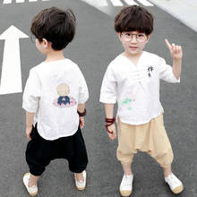 Crianças tang terno verão estilo chinês hanfu crianças seção fina menino menina roupas de algodão étnico chinês e linho terno 2024 - compre barato