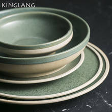Набор керамической посуды KINGLANG на 2/4 человек, креативная Западная большая тарелка для стейка, Салатница мятного цвета 2024 - купить недорого