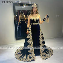 Navy Blue Arabic Evening Dress Mermaid Long Sleeves See Through Sexy Prom Gowns Gold Lace Velvet Special Occasion Women Dresses 2024 - buy cheap