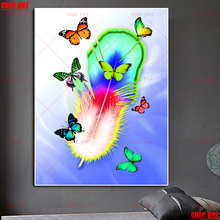 Kit de bordado de diamante colorido con diseño de plumas y mariposas, bordado de diamantes de imitación, punto de cruz, regalo de mosaicos 5D para pared 2024 - compra barato
