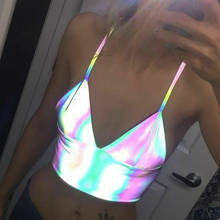 Women V-Neck Sexy Holographic Bralette Top Strap Reflective Fashion Camis Hot Comfortable Sleeveless Backless Tank Tops 2024 - buy cheap