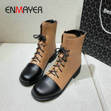 ENMAYER 2019 Rain Boots PU Round Toe Lace-Up  Winter Women Shhoes Square Heel Mixed Colors Plush Ankle Boots for Women 34-43 2024 - buy cheap