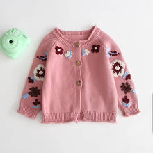 Outono inverno bordado flores tricô cardigan camisola do bebê meninas virgens camisola casaco botões crianças bebê menina cloths 2024 - compre barato