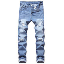 New Fashion Ripped Jeans Men Patchwork Hollow Print Pants Denim Hole Big Size 28-42 Long Trousers Classic 2024 - buy cheap