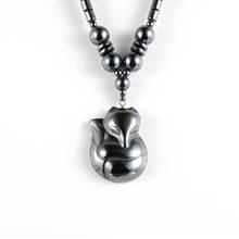 Cute Animal Fox Pendant Necklace For Women Engery Black Hematite Beads 18" Choker Necklace Fashion Boho Natural Stone Jewelry 2024 - buy cheap