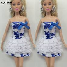 Blue Off-shoulder Doll Dress For Barbie Doll Clothes Short Dresses Party Gown Outfits For Barbie Dollhouse 1/6 Doll Accessories 2024 - buy cheap