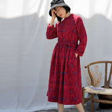 SCUWLINEN 2021 Women Spring Autumn Dresses Vintage Jacquard Drawstring Loose A-line Long Linen Cotton Dresses Vestidos S953 2024 - buy cheap
