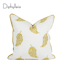 Diphylleia-funda de cojín blanca bordada con hojas doradas, estilo moderno Simple, lujosa funda de almohada para dormitorio y sala de estar 2024 - compra barato