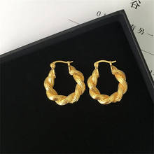 AOMU 2021 New French Retro Metal Gold Color Twist Thread Hoop Earrings Ear Buckle for Female Fashion Simple Jewelry Gifts 2024 - buy cheap
