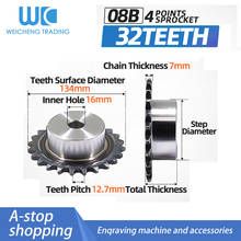 Rueda de mesa industrial 08B, Piñón de 4 puntos, 32 dientes con cadena de piñón industrial 08B, dientes de piñón de 4 puntos, paso de 12,7 MM, 1 unidad 2024 - compra barato
