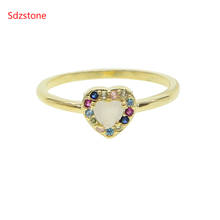 Sdzstone-anillos de boda en forma de corazón para mujer, joyería de compromiso de circonita elegante de lujo, de cristal dorado, regalos de fiesta 2024 - compra barato