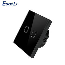 Esooli Wireless Remote Control Touch Switch 2 Gang 1 Way Black Crystal Glass Switch Panel Single FireWire sensing wall switch 2024 - buy cheap