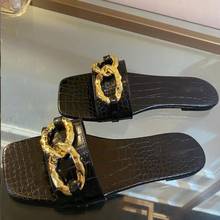 Summer new women's 2022 metal buckle flat large size outdoor all-match casual beach women shoes durable at home slippers 2024 - buy cheap
