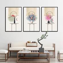 Florero de estilo chino Retro, decoración elegante para el hogar, sala de estar, dormitorio, sofá, fondo, colgante de pared, imagen sin marco 2024 - compra barato