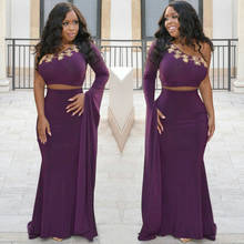 Two Pieces Prom Dress One Shoulder Arabic Evening Dresses Long Sleeves Hijab Muslim Dubai Beaded Purple Formal Kaftan Party Gown 2024 - buy cheap