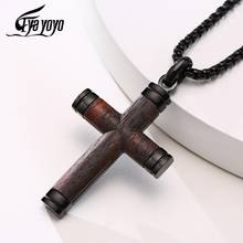 EyeYoYo Top Rosewood Men Necklace Unique Qualified Cross Wooden Pendants & Necklaces Stainless Steel Jewelry 17-33inches Chain 2024 - buy cheap