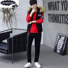 New Mens Sportswear Fashion Sports Suit Autumn Winter Warm Casual Pullover Sweatshirt Hooded Vest Pants Three Piece Set 2024 - buy cheap