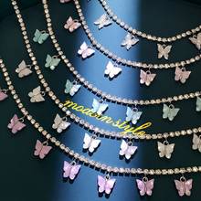 Fashion Shiny 7 Butterfly Crystal Pendant Necklace for Women Silver Color Tennis Chain Rhinestone Choker Necklace Party Jewelry 2024 - buy cheap