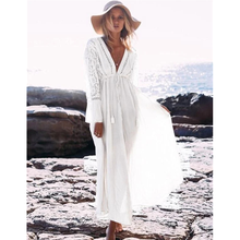 2022 Boho Deep V Neck Hollow Out Long Dress Women Plus Size Summer Beach Tunic White Sexy A Line Long Dress Vestidos N274 2024 - buy cheap