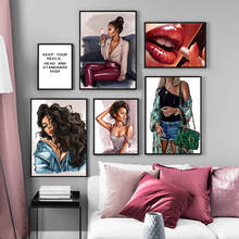 Fashion Girl Illustration Smoking Lip Wine Wall Art Canvas Painting Nordic Posters And Prints Wall Picture For Living Room Decor 2024 - buy cheap