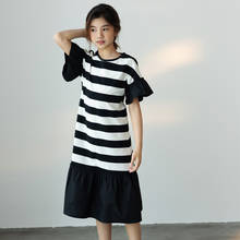 2021 Summer Dress Elegant Kids Dress for Girls Flare Sleeve White Black Striped Princess Dresses Children Clothing 8-16Y 2024 - buy cheap