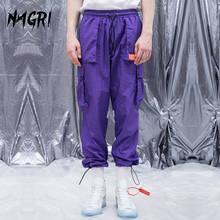 Streetwear masculino multi bolsos calças de carga hip hop retalhos casuais masculino joggers macacão moda harajuku secagem rápida 2024 - compre barato