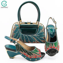 Conjunto de zapatos y bolsos de estilo nigeriano decorado con diamantes de imitación para mujer, juego de bolsos, diseño italiano, Color verde azulado africano, gran oferta, 2020 2024 - compra barato