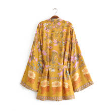 Женское кимоно с цветочным принтом, длинное пляжное платье с поясом, в стиле бохо, 2020 2024 - купить недорого