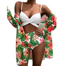 Bikini Suit 2021 Women Swimsuit Set Floral Leaf Print Padded Bandage Bra High Waist Briefs Cargidan Swimwear Summer Bathing Suit 2024 - buy cheap