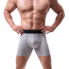 Cueca boxer masculina de algodão, cueca boxer sexy para homens, roupa de baixo íntima, resistente, bolsa convexa em u, perna longa, tamanho grande 2024 - compre barato