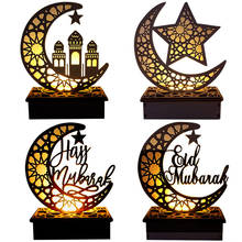 Decoraciones de Ramadán Eid Mubarak para el hogar, Luna LED, velas, luz, placa de madera colgante, Islam, musulmán, evento, suministros para fiesta 2024 - compra barato