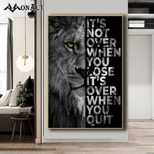 Pintura en lienzo con letras de león blanco y negro, póster motivacional HD, impresión en lienzo, imagen artística de animales para decoración de sala de estar 2024 - compra barato