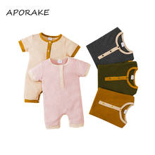 2021 0-18M Newborn Baby Girl Boy Playsuit Summer Casual Summer Knitted Clothes Patch Striped Button Romper Jumpsuit 5 Colors 2024 - buy cheap