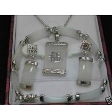 Conjunto de joyería, collar, pulsera y pendientes de jade Natural blanco, gran oferta, envío gratis 2024 - compra barato