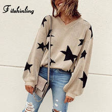 Fitshinling estrelas outono inverno feminino suéter e pulôver manga lanterna cáqui pull femme 2020 suéter de malha feminino 2024 - compre barato