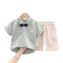 Ropa de verano para bebés, camiseta informal de rayas, pantalones cortos, 2 unidades, conjunto de vestuario infantil activo 2024 - compra barato