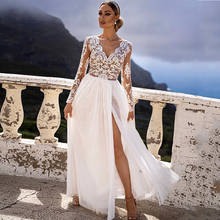 Vestido de novia de encaje de ilusión para boda, traje Sexy de chifón largo hasta el suelo con escote en V, Apliques de encaje, estilo camisola larga, 2020 2024 - compra barato