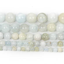 Miçangas de pedra natural 4-12mm, contas soltas com pedra de aquamarinas suave para fazer joias, colar com pingente diy e artesanal 2024 - compre barato