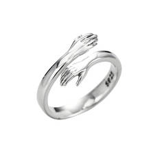 925 Silver Give Me A Hug Ring Hugging Hands Sterling Silver Adjustable Ring Love Hug Hands Open Ring Jewelry For Women Men 2024 - buy cheap