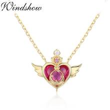 Cute 925 Sterling Silver Gold Color Rose Red Stone Charm Heart Choker Pendant Necklace For Women Girl Crisis Moonlight Jewelry 2024 - buy cheap