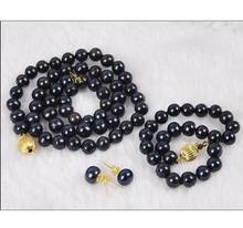 Free Shipping  huge 9-10mm Black tahitian Pearl Necklace+Bracelet 7.5 inch + Earring18 inch r 2024 - buy cheap