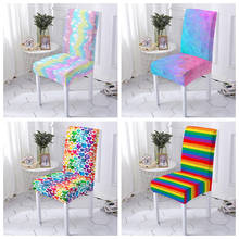 Capa para cadeira com faixa de arco-íris, elástica, para sala de jantar, cobertura para assento, 1, 2, 3 ou 4 peças 2024 - compre barato